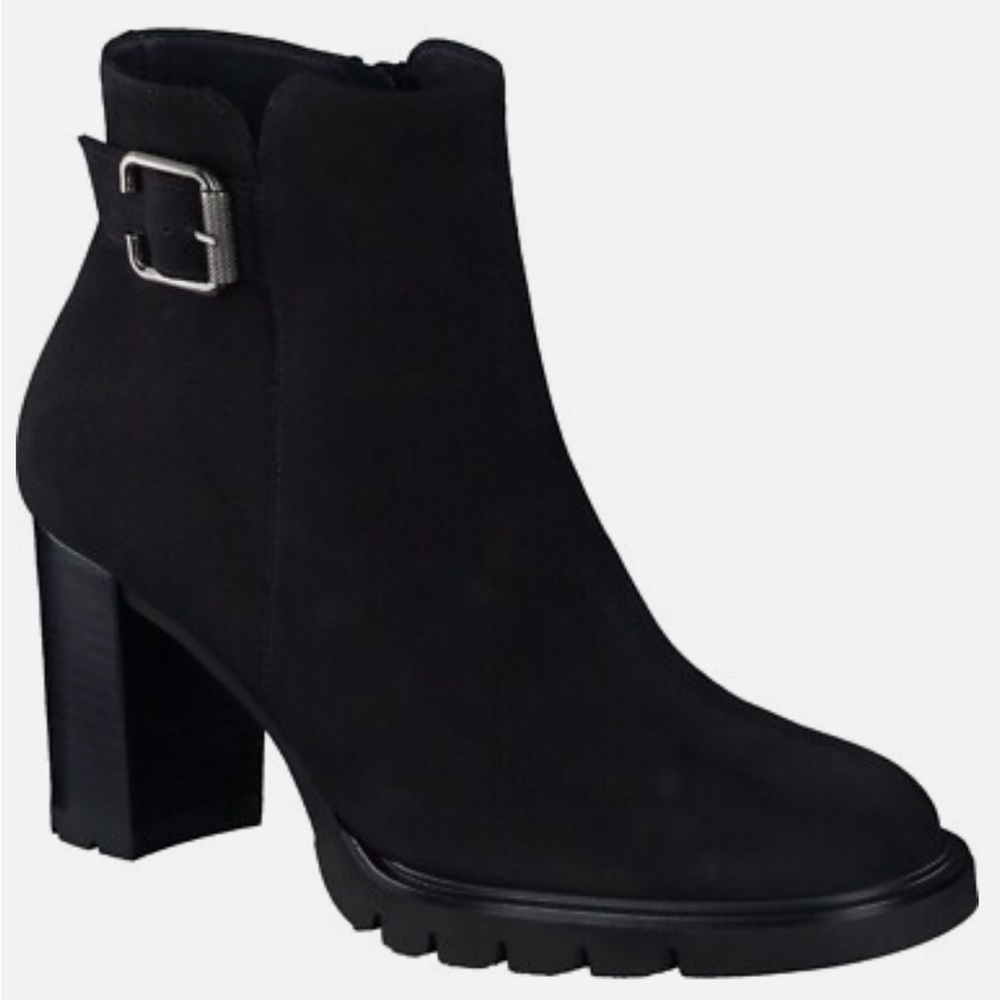 Paul Green Selma Lug Sole Bootie PLATFORM‎ BUCKLE BLACK NUBUCK Leather
